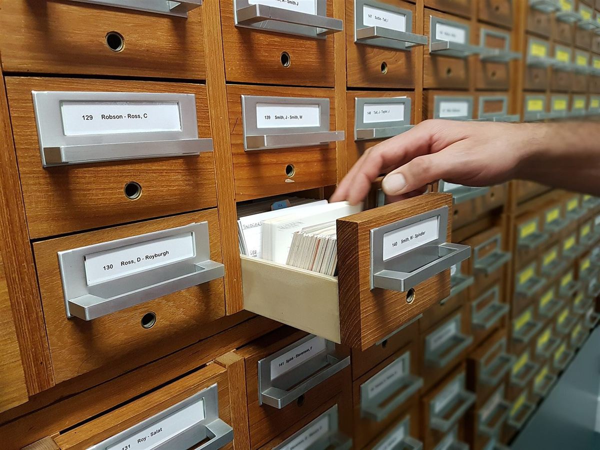 Records folders in an office cabinet